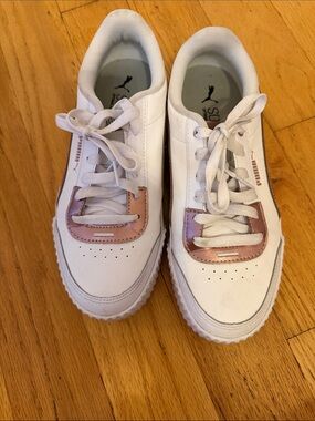 Puma White Sneakers with Rose Metallic Accent
